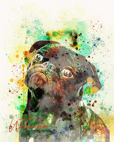 30 Custom Watercolor Pet Portrait Photo Effects Bundle - Artixty