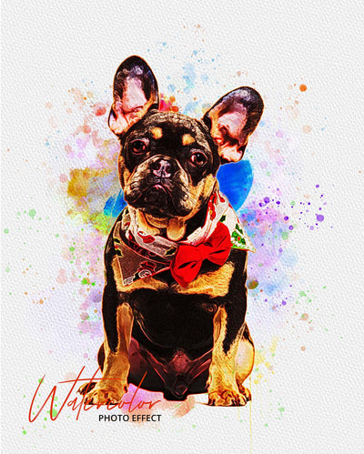 30 Custom Watercolor Pet Portrait Photo Effects Bundle - Artixty