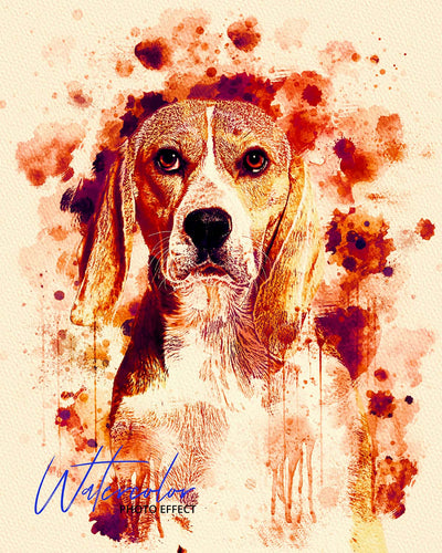 30 Custom Watercolor Pet Portrait Photo Effects Bundle - Artixty