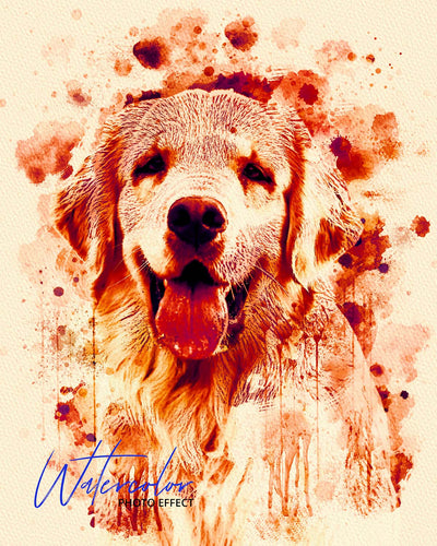 30 Custom Watercolor Pet Portrait Photo Effects Bundle - Artixty