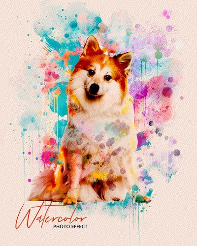 30 Custom Watercolor Pet Portrait Photo Effects Bundle - Artixty