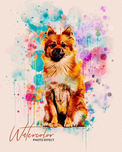 30 Custom Watercolor Pet Portrait Photo Effects Bundle - Artixty