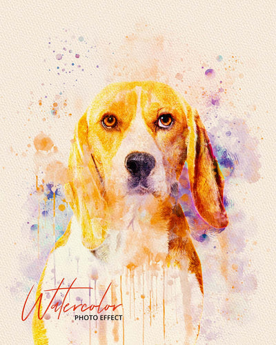 30 Custom Watercolor Pet Portrait Photo Effects Bundle - Artixty
