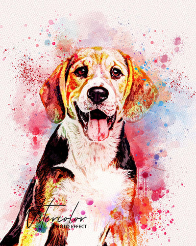 30 Custom Watercolor Pet Portrait Photo Effects Bundle - Artixty