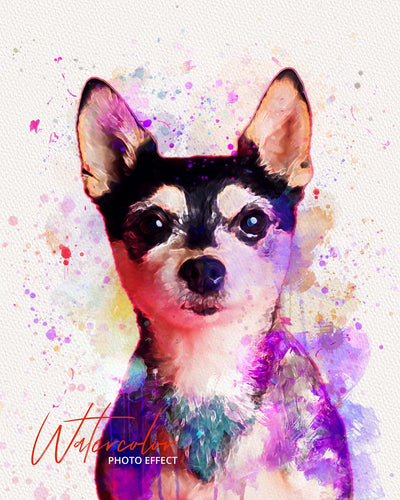 30 Custom Watercolor Pet Portrait Photo Effects Bundle - Artixty