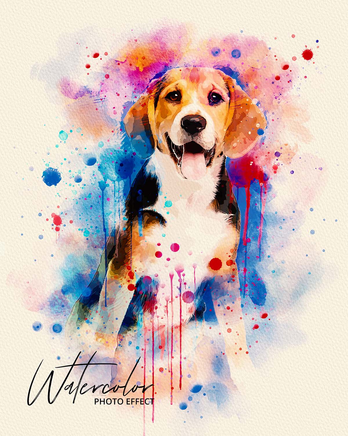 30 Custom Watercolor Pet Portrait Photo Effects Bundle - Artixty