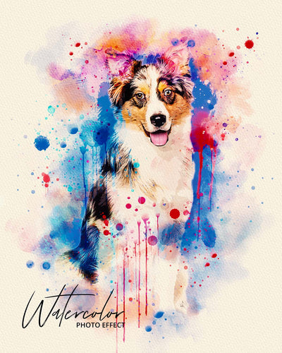 30 Custom Watercolor Pet Portrait Photo Effects Bundle - Artixty