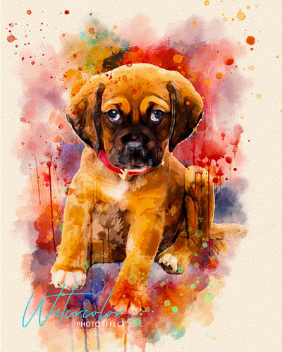 30 Custom Watercolor Pet Portrait Photo Effects Bundle - Artixty