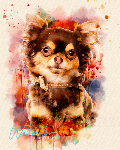 30 Custom Watercolor Pet Portrait Photo Effects Bundle - Artixty