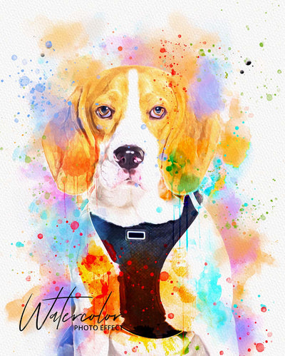 30 Custom Watercolor Pet Portrait Photo Effects Bundle - Artixty