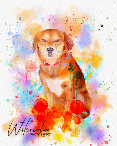 30 Custom Watercolor Pet Portrait Photo Effects Bundle - Artixty