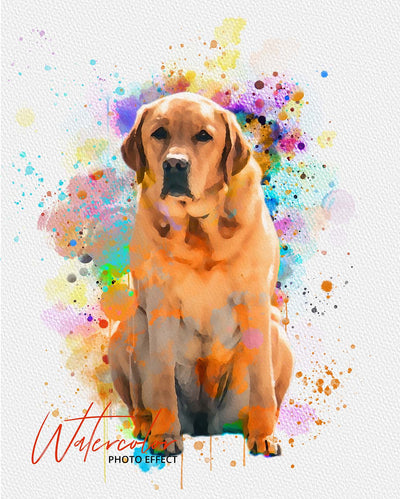 30 Custom Watercolor Pet Portrait Photo Effects Bundle - Artixty