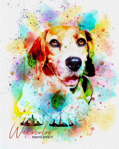 30 Custom Watercolor Pet Portrait Photo Effects Bundle - Artixty