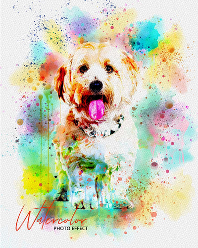 30 Custom Watercolor Pet Portrait Photo Effects Bundle - Artixty