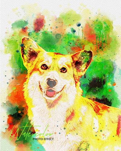 30 Custom Watercolor Pet Portrait Photo Effects Bundle - Artixty