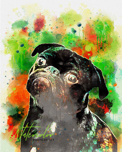 30 Custom Watercolor Pet Portrait Photo Effects Bundle - Artixty