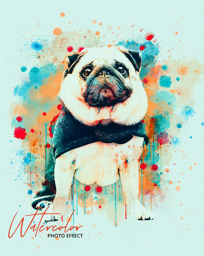 30 Custom Watercolor Pet Portrait Photo Effects Bundle - Artixty