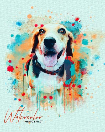 30 Custom Watercolor Pet Portrait Photo Effects Bundle - Artixty