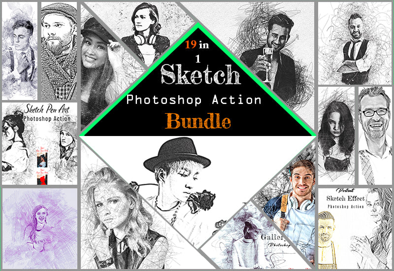19 Sketch Photoshop Actions Bundle - Artixty