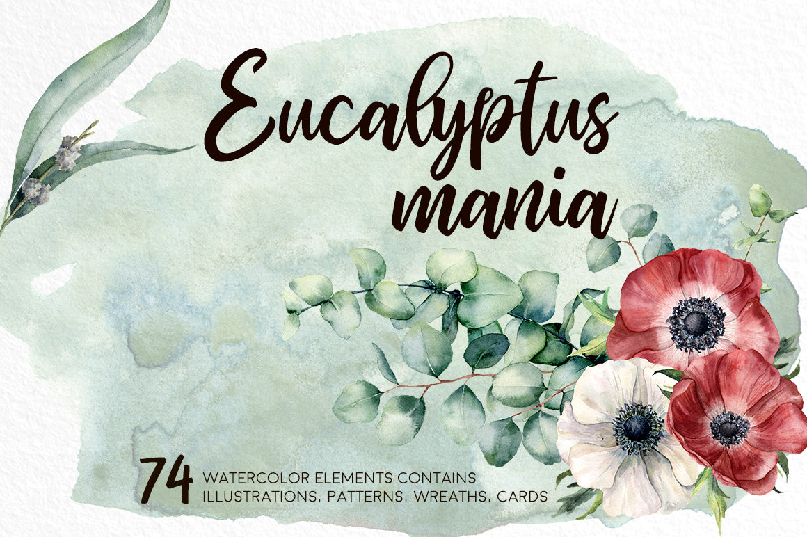 Eucalyptus Mania Watercolor Design Bundle - Artixty