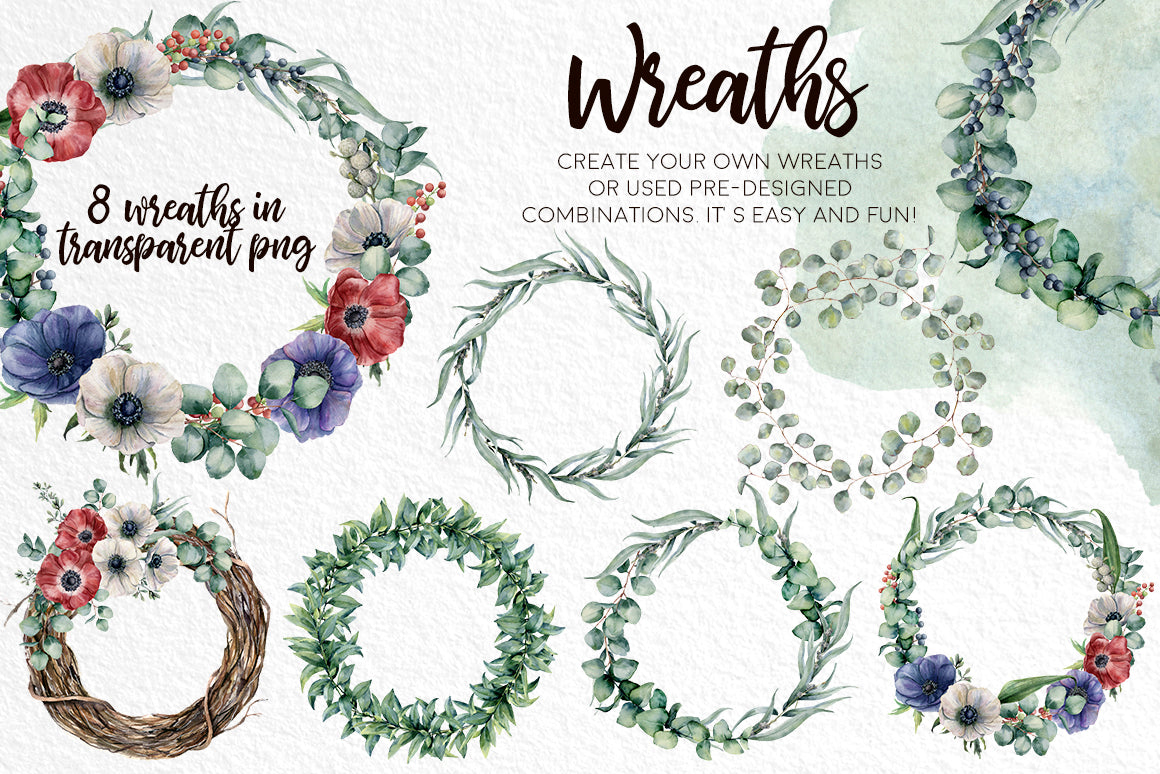 Eucalyptus Mania Watercolor Design Bundle - Artixty