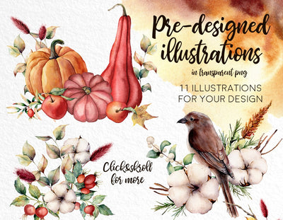 Fall In Love Watercolor Design Bundle - Artixty