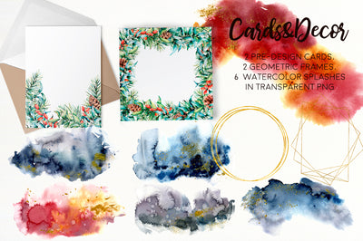 Christmas Traditions Watercolor Design Bundle - Artixty
