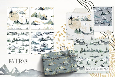 Foggy Mountains And Forest Watercolor Collection - Artixty