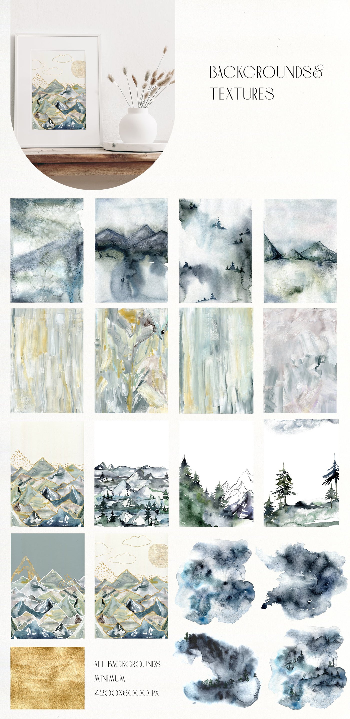 Foggy Mountains And Forest Watercolor Collection - Artixty