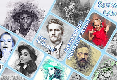 16 Pencil Drawing Photoshop Add-Ons Bundle - Artixty