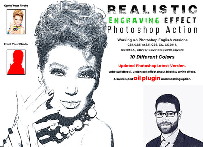 10 Engraving Effect Photoshop Actions Bundle - Artixty