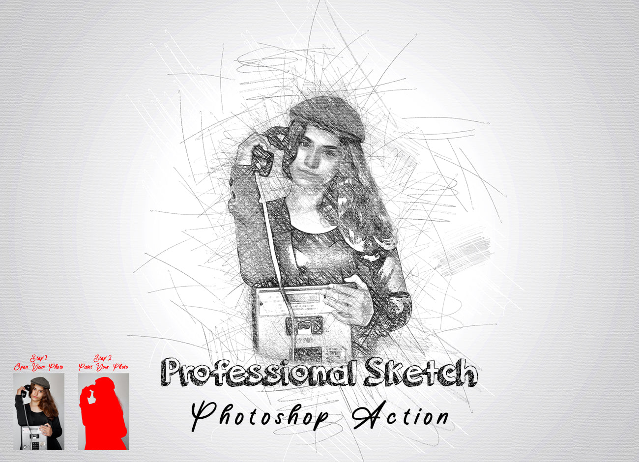 12 Sketch Drawing Photoshop Actions Bundle - Artixty