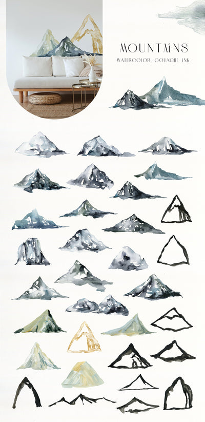 Foggy Mountains And Forest Watercolor Collection - Artixty