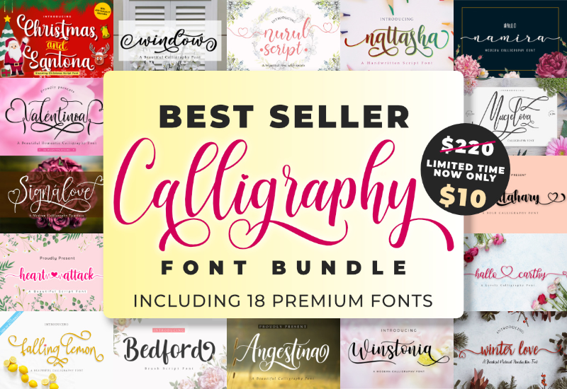 Best Seller Calligraphy Font Bundle - 18 Unique Fonts | Artixty
