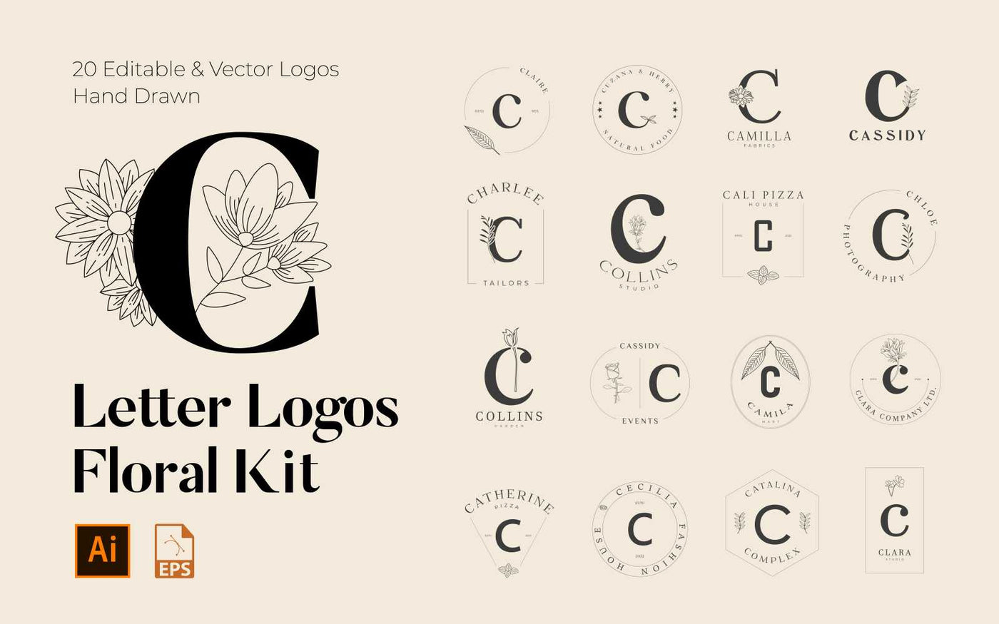520 A to Z Floral Handmade Logos Bundle