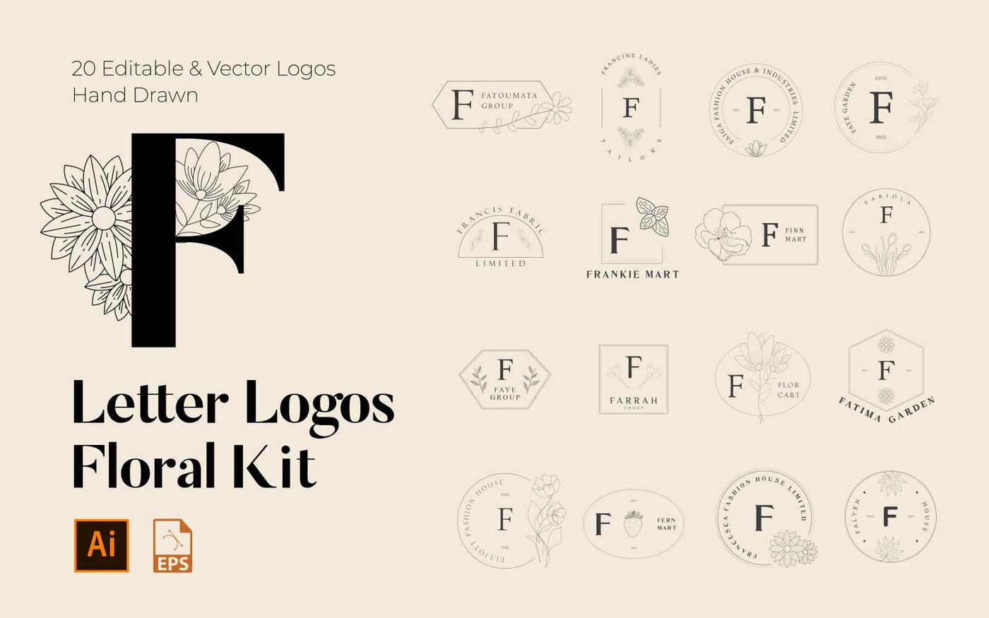 520 A to Z Floral Handmade Logos Bundle