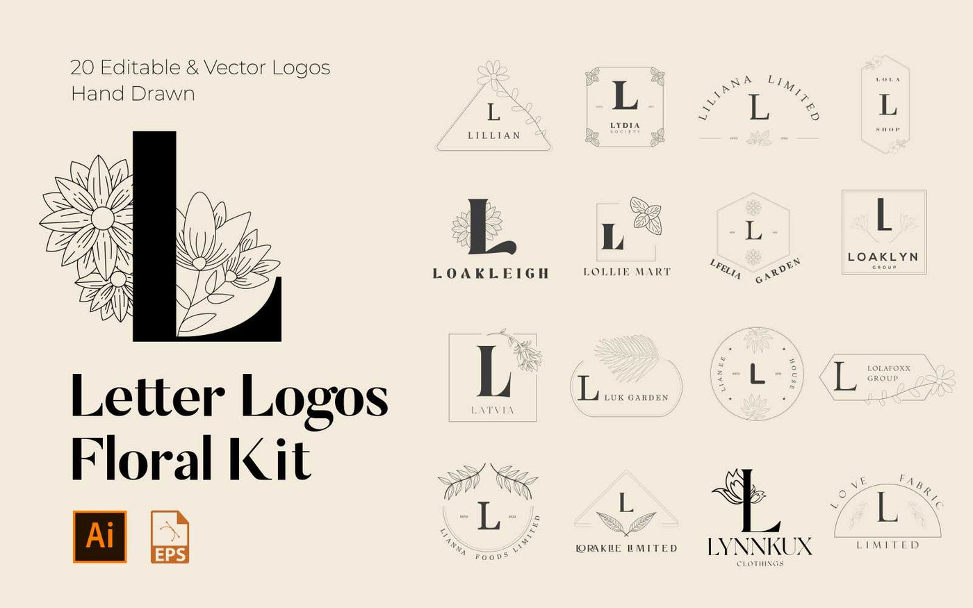 520 A to Z Floral Handmade Logos Bundle