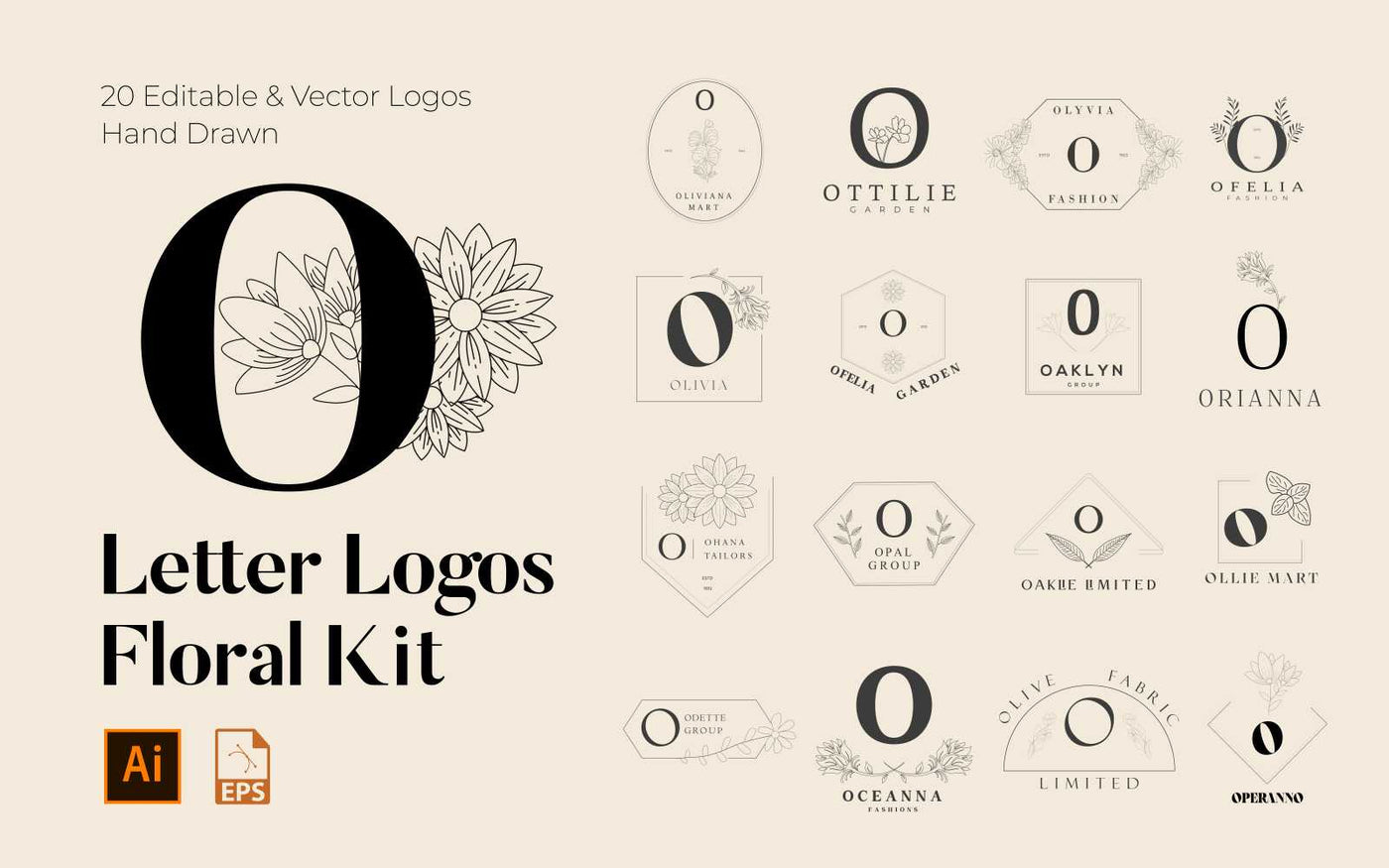 520 A to Z Floral Handmade Logos Bundle