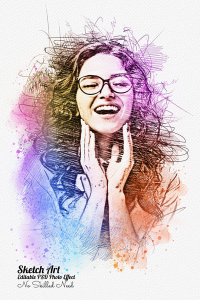 32 Unique Portrait Drawing Photo Effects Bundle - Artixty