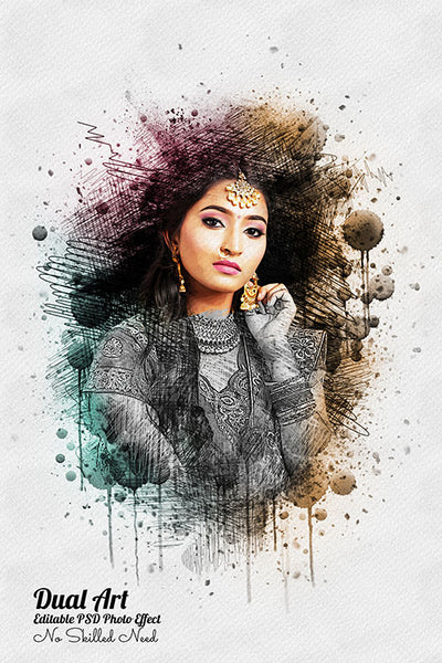 32 Unique Portrait Drawing Photo Effects Bundle - Artixty