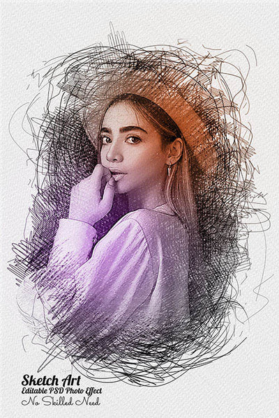 32 Unique Portrait Drawing Photo Effects Bundle - Artixty