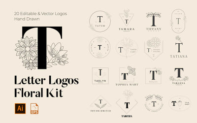 520 A to Z Floral Handmade Logos Bundle