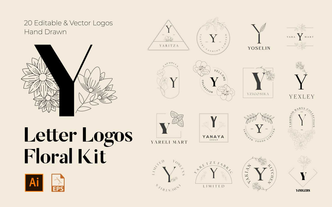 520 A to Z Floral Handmade Logos Bundle