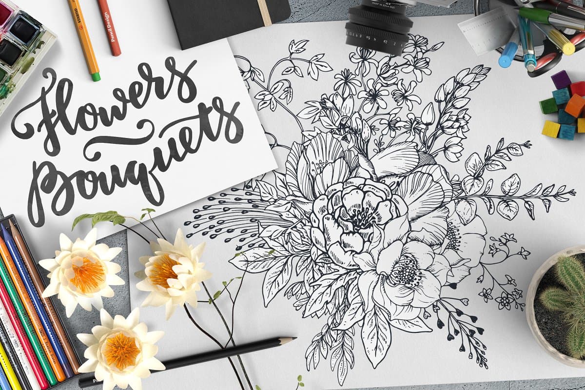 The Large Vector Flowers Bundle - 400+ Design Elements - Artixty