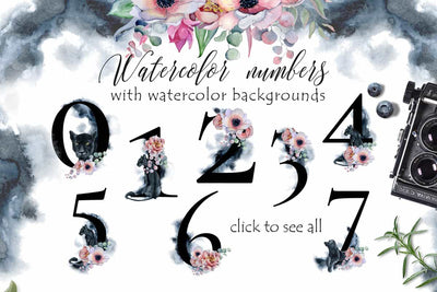 Panthers & Floral Watercolor Illustration Set-Graphics-Artixty