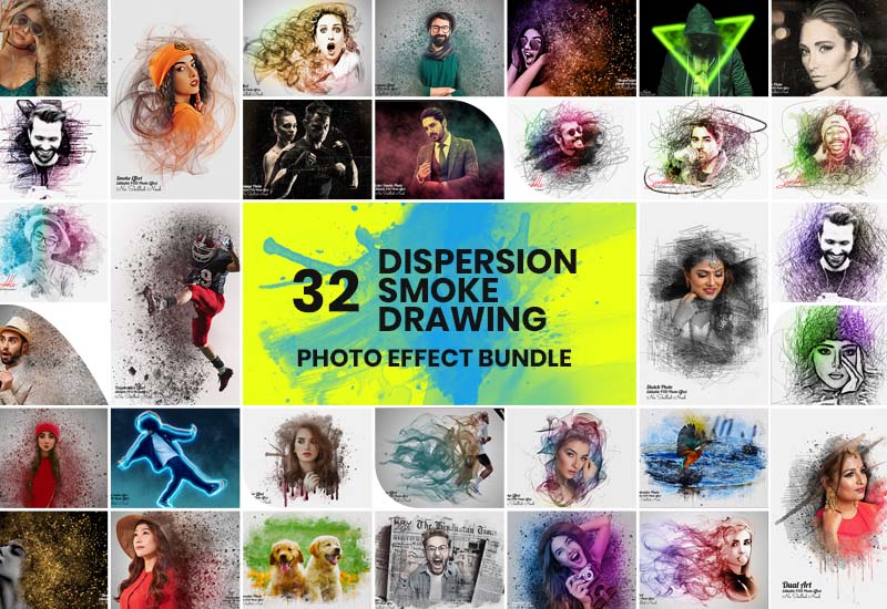 32 Dispersion Smoke Drawing Photo Effects Bundle - Artixty