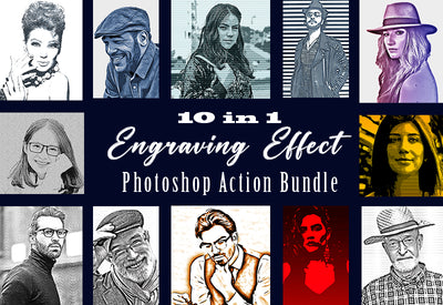 10 Engraving Effect Photoshop Actions Bundle - Artixty