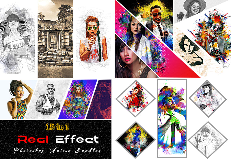 15-In-1 Real Effect Photoshop Actions Bundle - Artixty