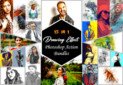 15-In-1 Drawing Effect Photoshop Actions Bundle - Artixty