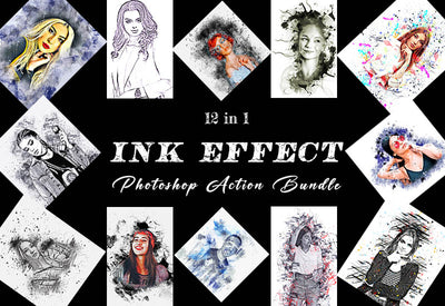 12-In-1 Ink Effect Photoshop Actions Bundle - Artixty